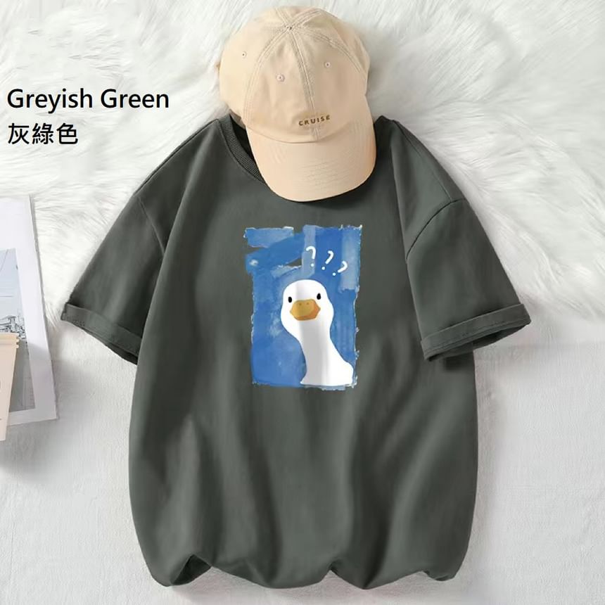 JUN.LEE - T-shirt met ronde hals en ganzenprint, elleboogmouwen