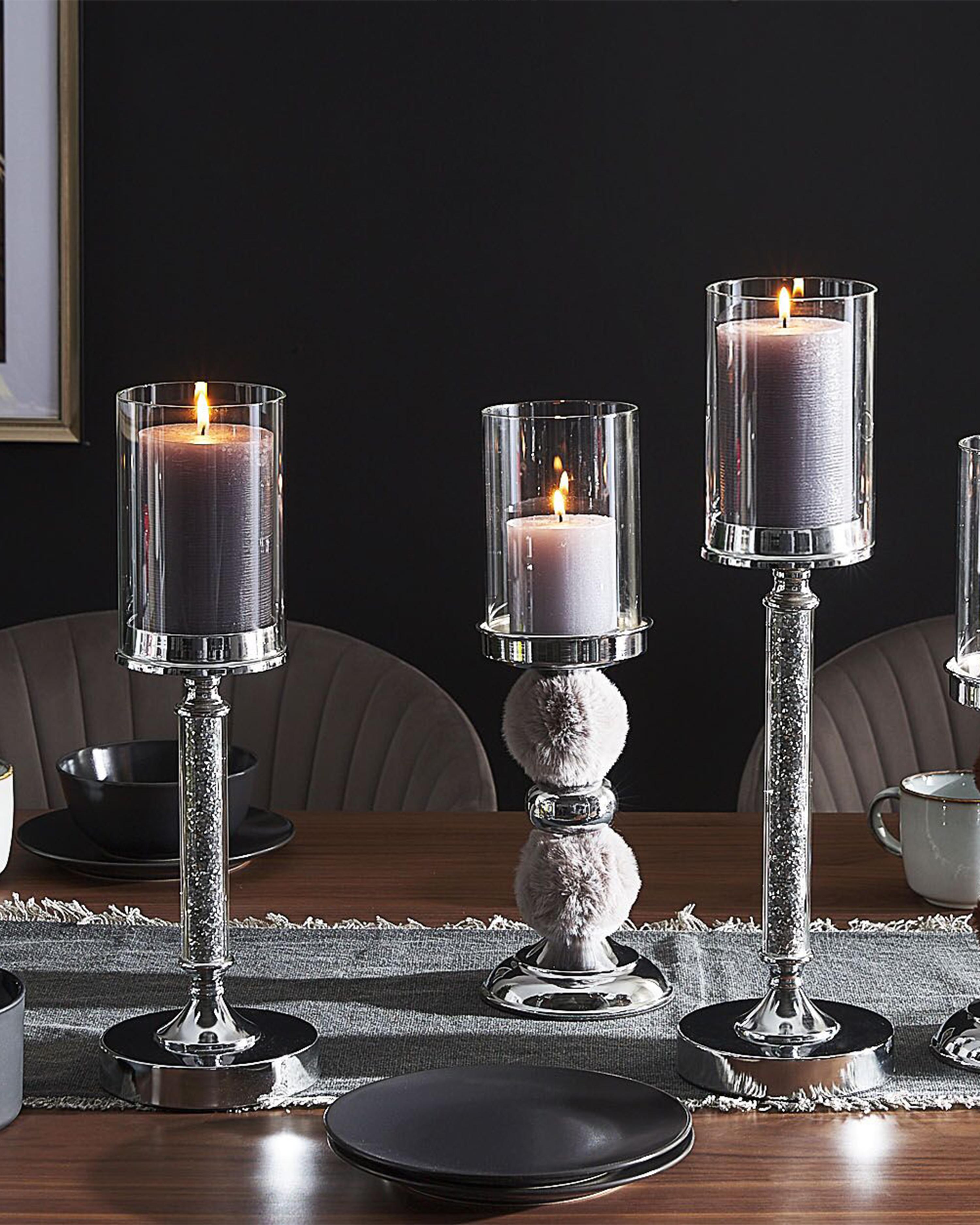 Kaarshouder ABBEVILLE Glas 48 cm Zilver