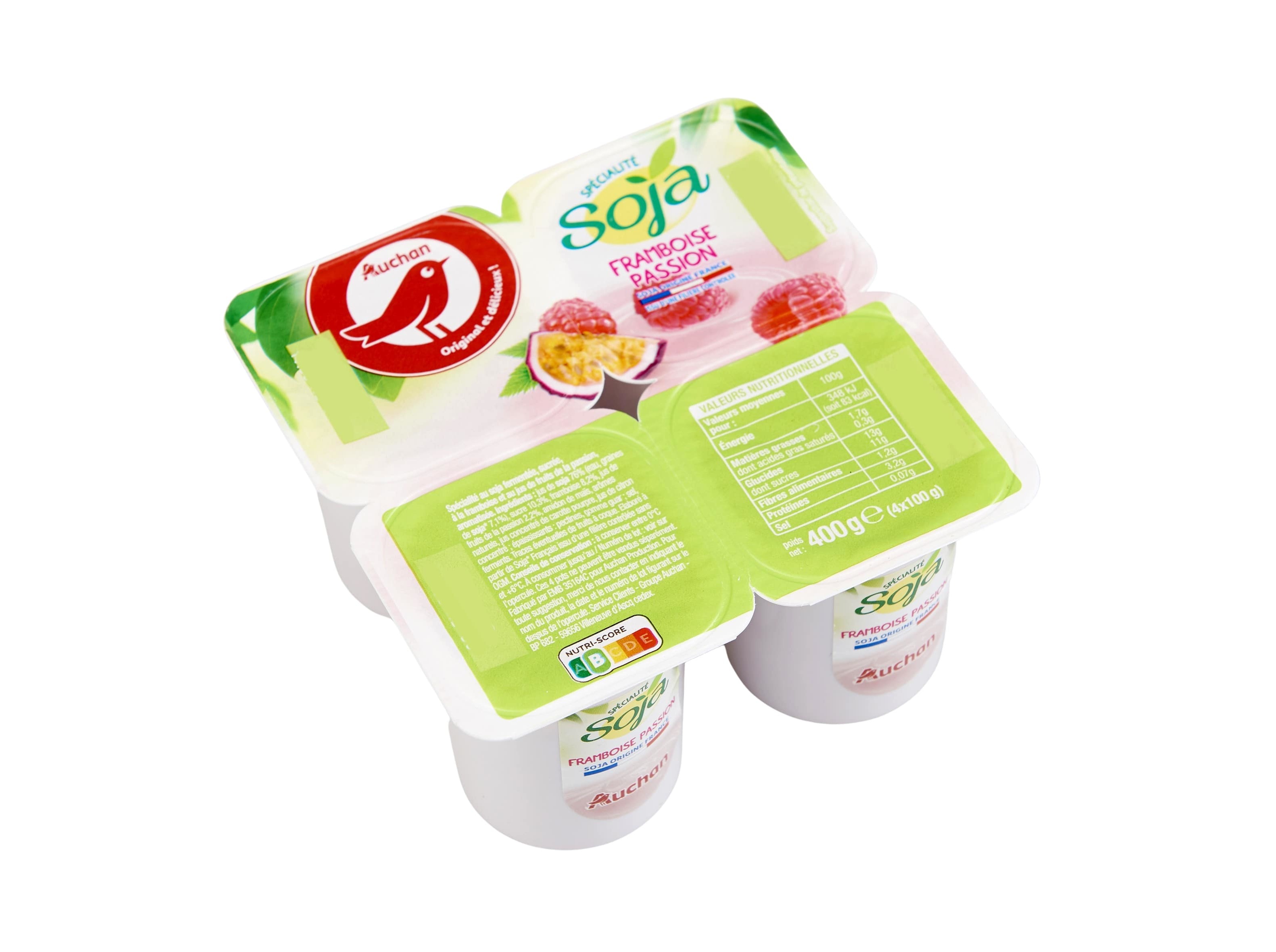 PREPARADO AUCHAN DE SOJA FRAMBOESA E MARACUJÁ 4X100G