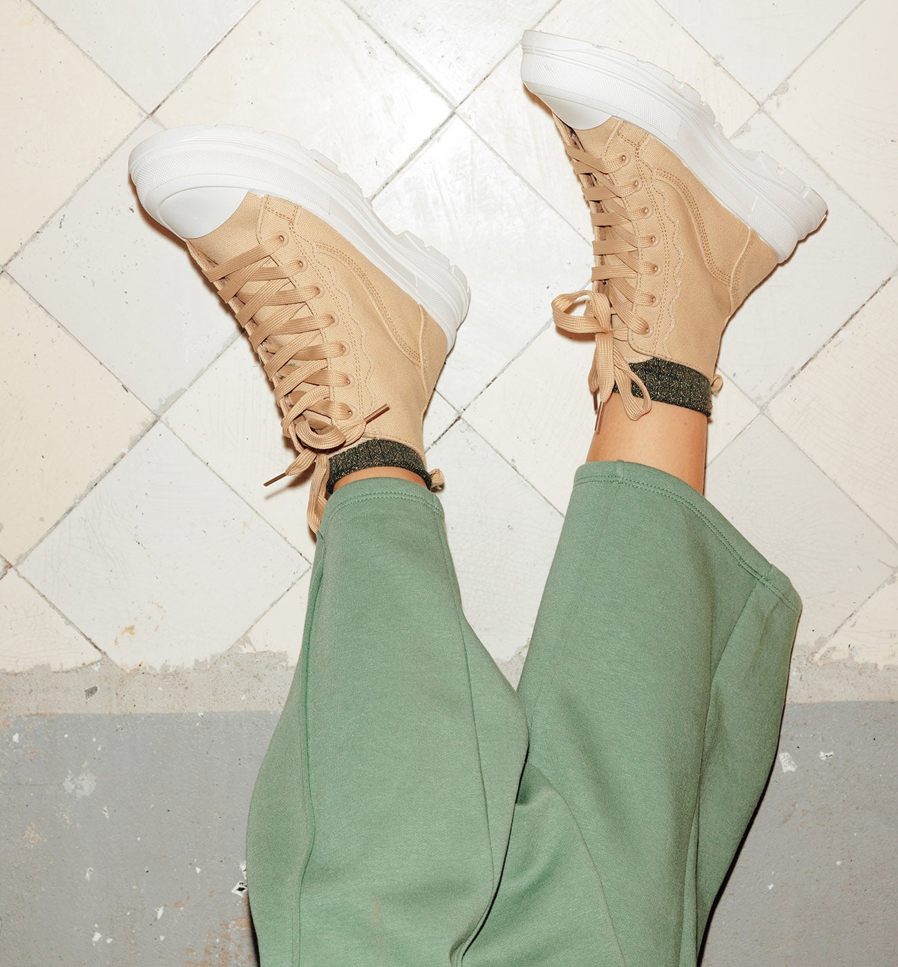 Baskets montantes en toile - Ecru