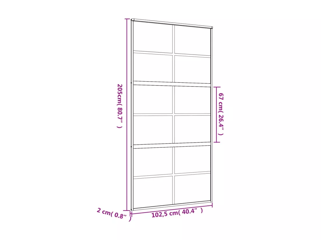 Porte coulissante doré 102,5x205cm verre ESG clair et aluminium