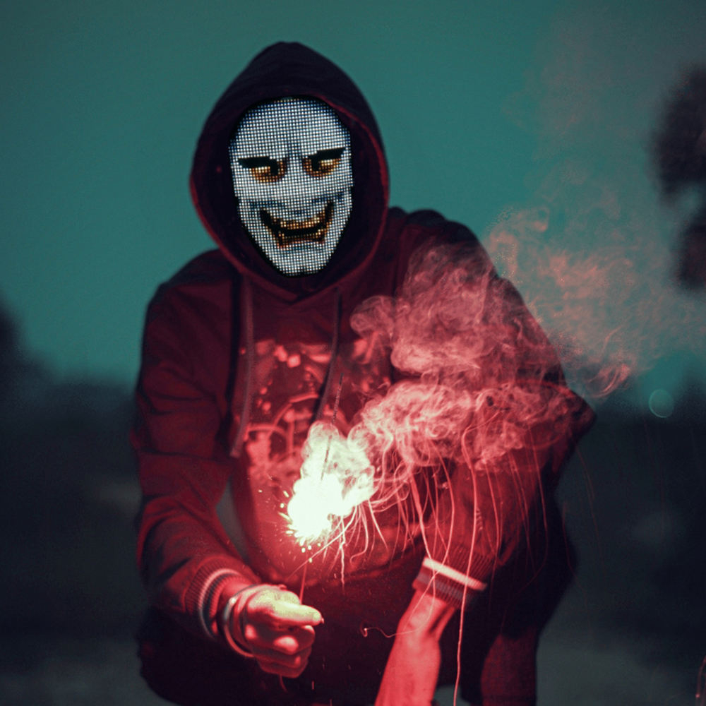 LED Maske Fasnachts Halbmaske USB Kostüm Zubehör Motto Party Accessoire Halloween Foto Requisite - Schwarz