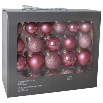 Christmas Goods kerstballen mix glas 42 stuks poederroze