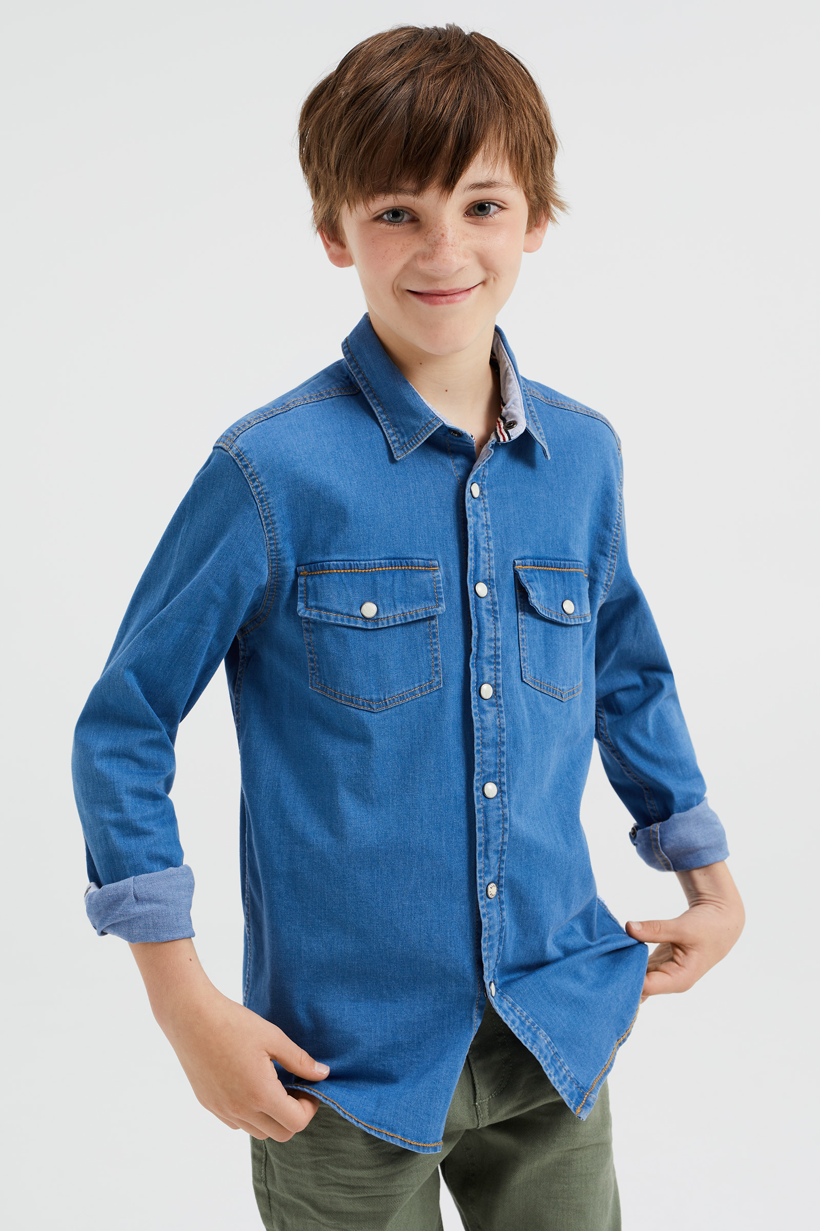 Jongens denim overhemd met stretch Blue Ridge Blauw