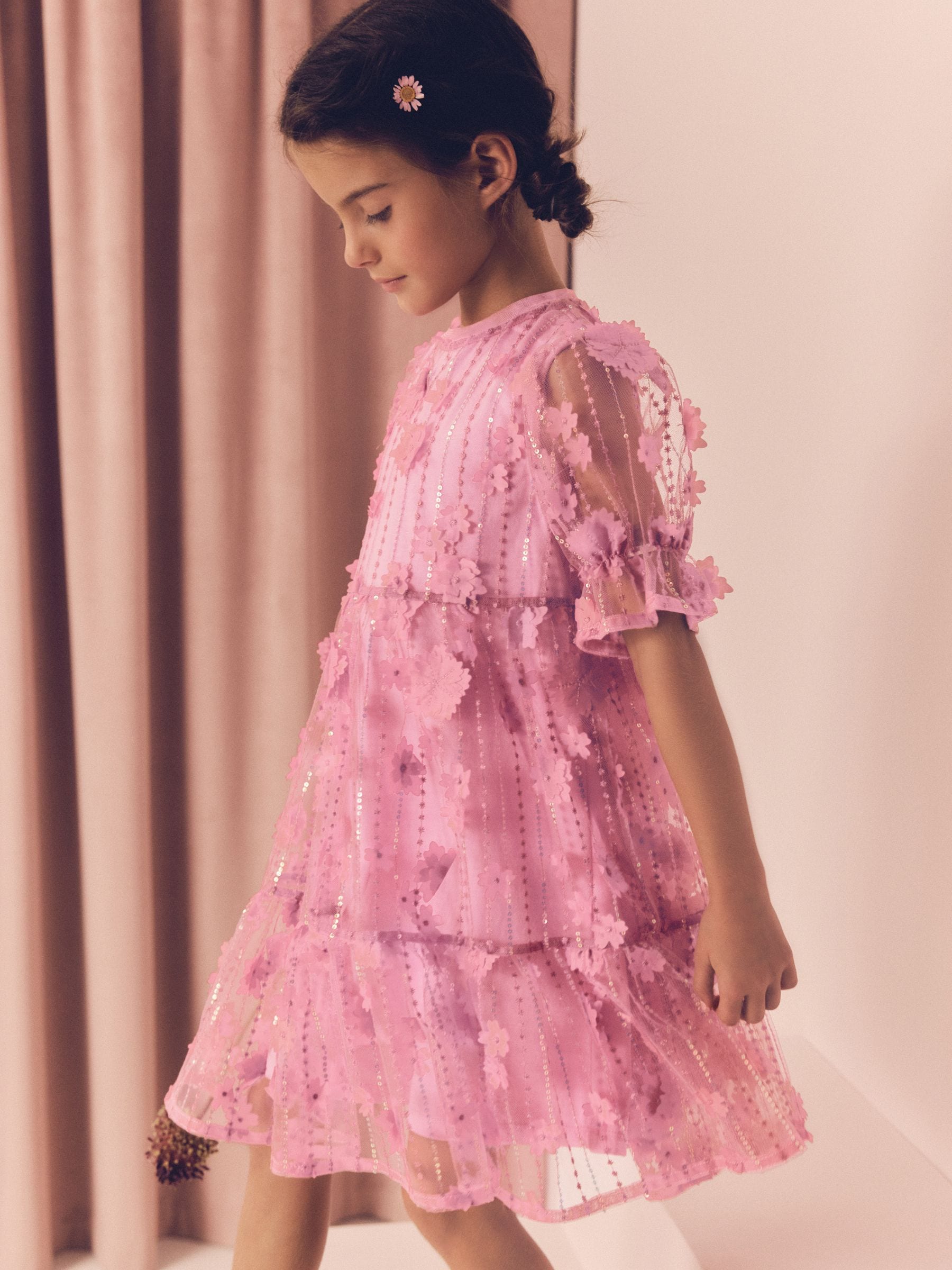 Roze - Mesh bloemen pailletten feestelijke jurkjes (3-16jaar)
