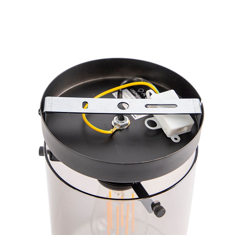 Design plafondlamp zwart met smoke glas - Dome