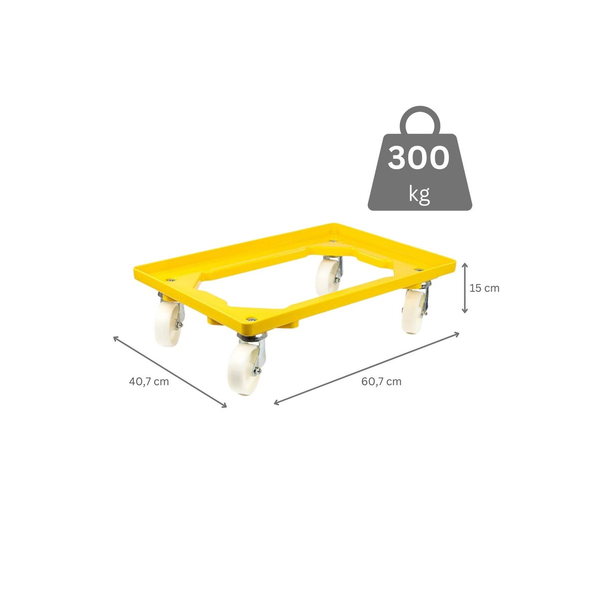 PROREGAL Voordeelset 2x Transportwagens voor Euroboxen 60 x 40 cm met Kunststof Wielen, Geel, Open Dek, 4 Zwenkwielen, Draagvermogen 300 kg