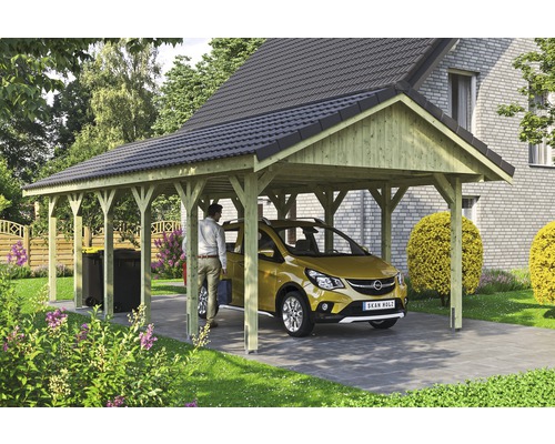 Enkele carport SKAN HOLZ Wallgau incl. daklatten en H-paalankers 430 x 900 cm geïmpregneerd