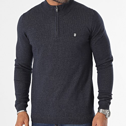 Pull Col Zippé Marty 2 Bleu Marine Chiné
