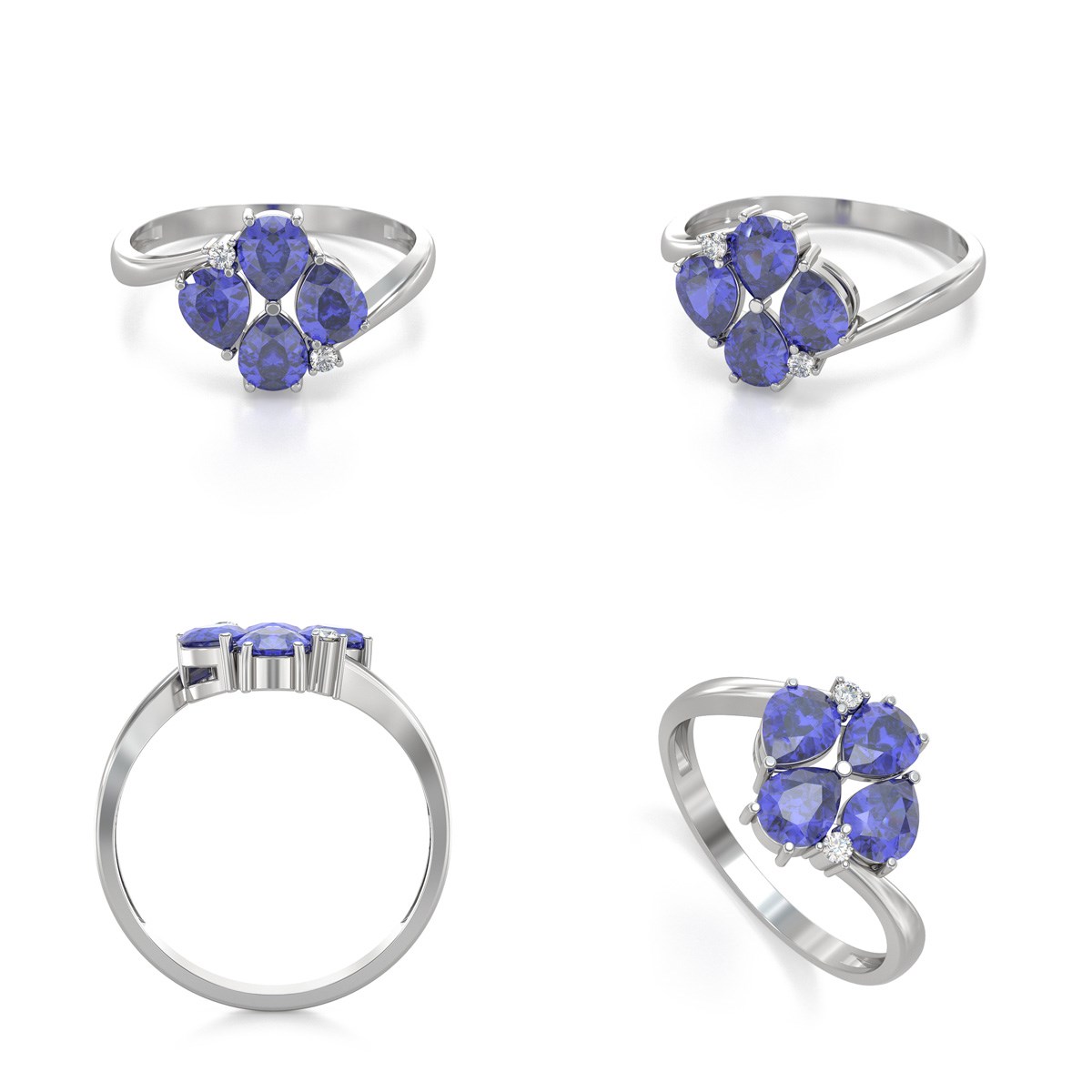 Bague ADEN Or 585 Blanc Tanzanite et diamants 1.87grs