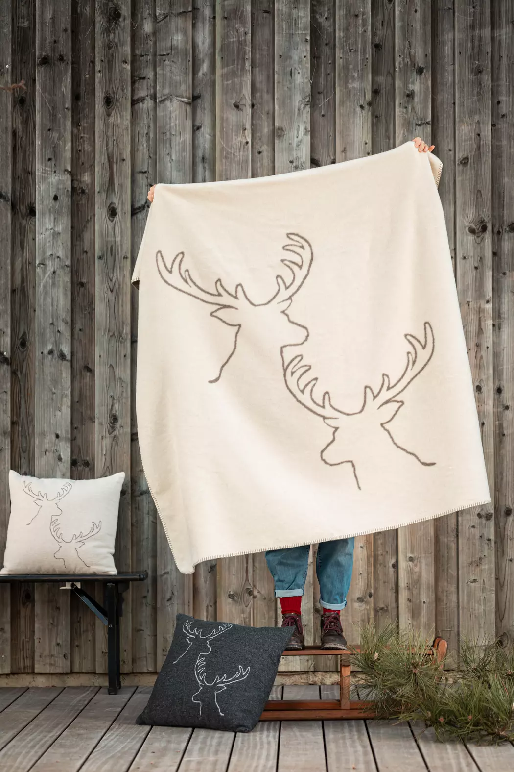 Kuscheldecke Hirschköpfe 150 x 200 cm