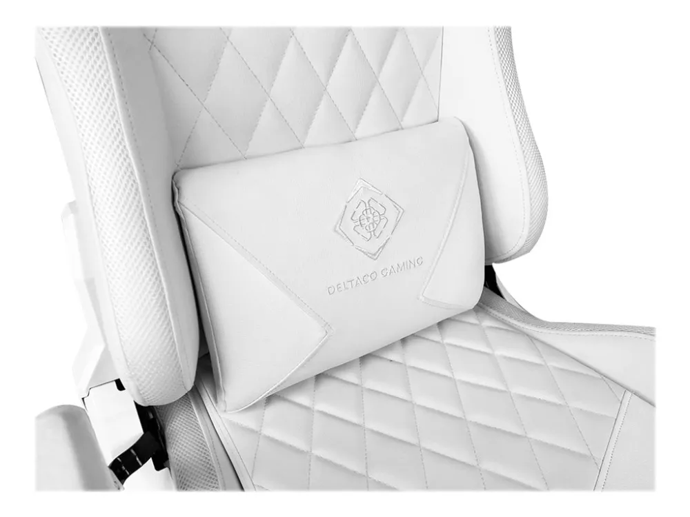 DELTACO GAMING GAM-080 - Spillestol - ergonomisk - armstøtter - T-formet - vippe - drejeled - kunstig læder - hvid, RGB