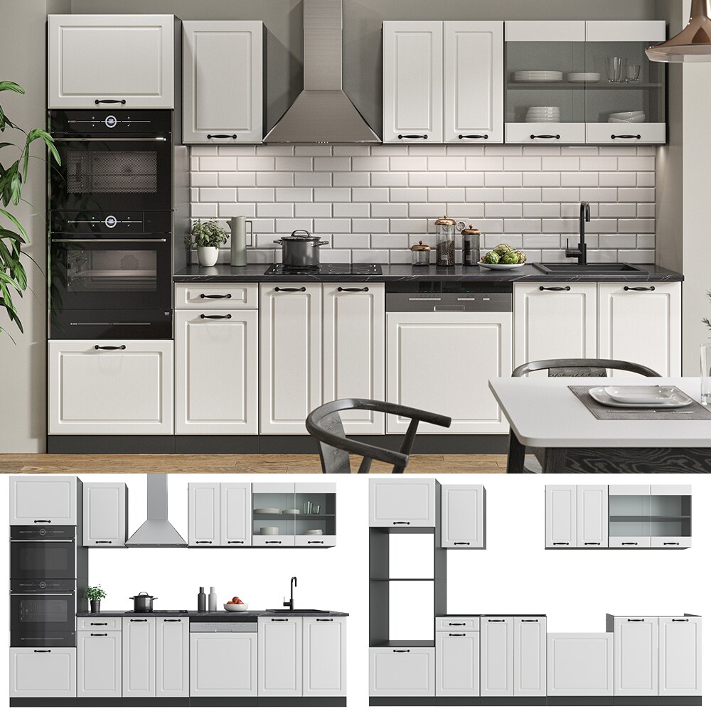 Vicco Küchenzeile Küchenblock Einbauküche R-Line 300 cm Landhaus Anthrazit MUS