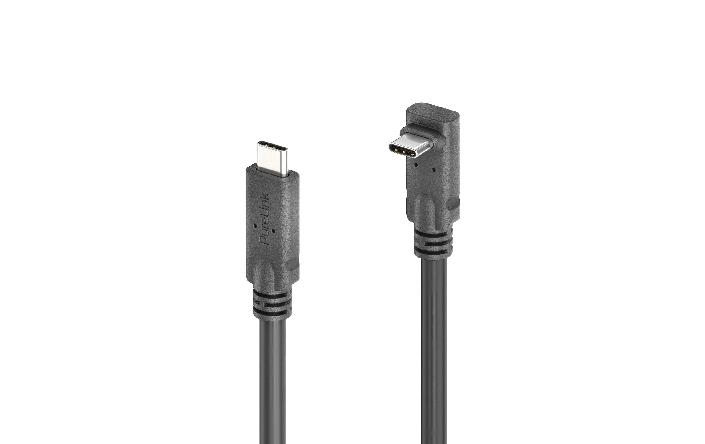 USB 3.1-Kabel USB C - USB C 4 m<br>USB-C auf 90° USB-C Kabel (oben/unten) mit E-marker USB 3.2 Gen1x2 10 Gbps, 100 W – PureInstall 4.00 m