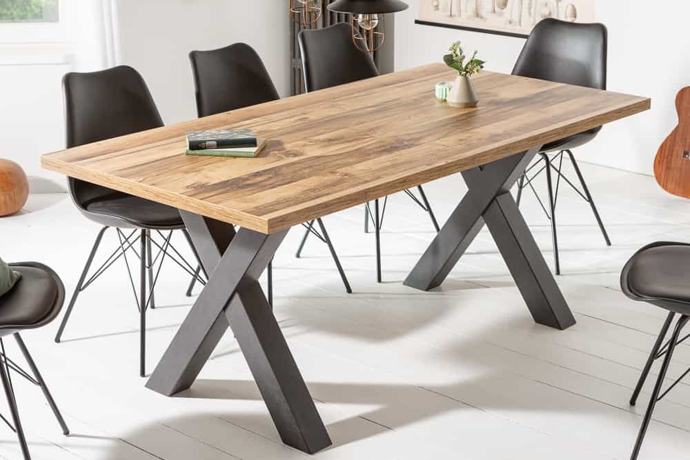 Industrial Esstisch MONTREAL 160cm natur schwarz Eichenholz-Design X-Gestell