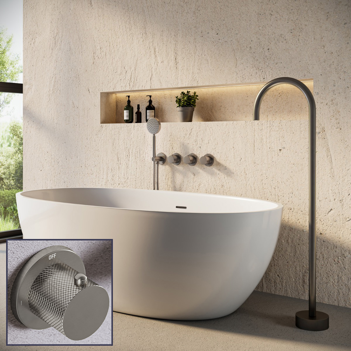 Saniclear Plus Curved inbouw badkraan met vrijstaande uitloop RVS