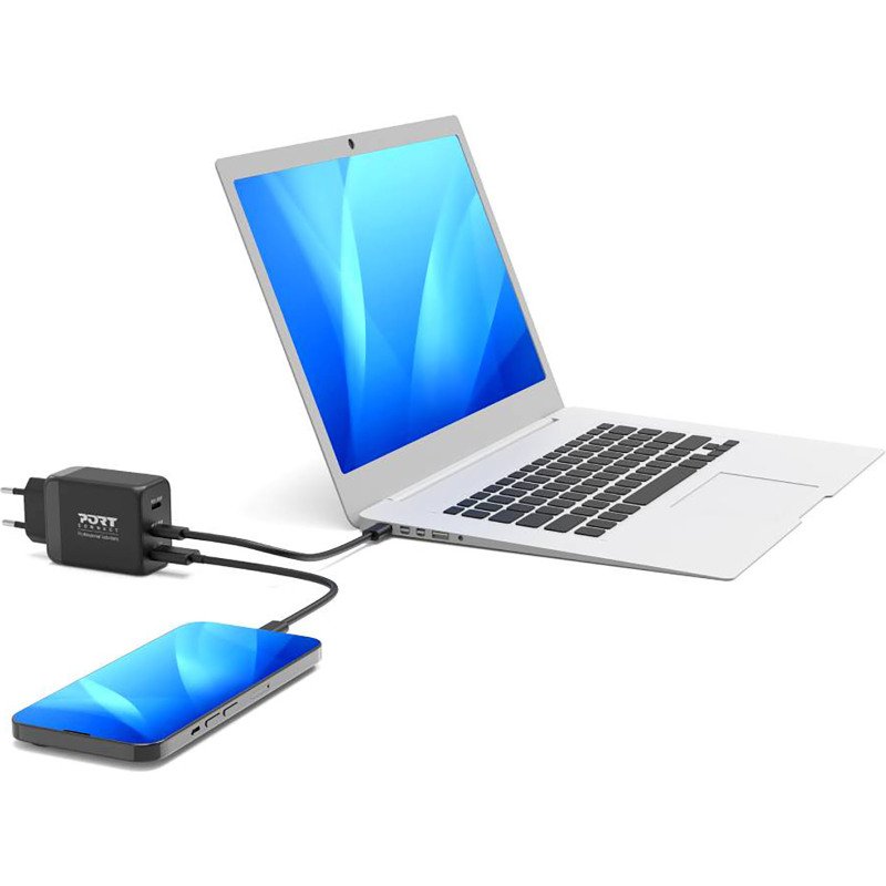 Chargeur adaptateur secteur GaN 65W USB-C & USB-A PORT + câble de 2 m inclus