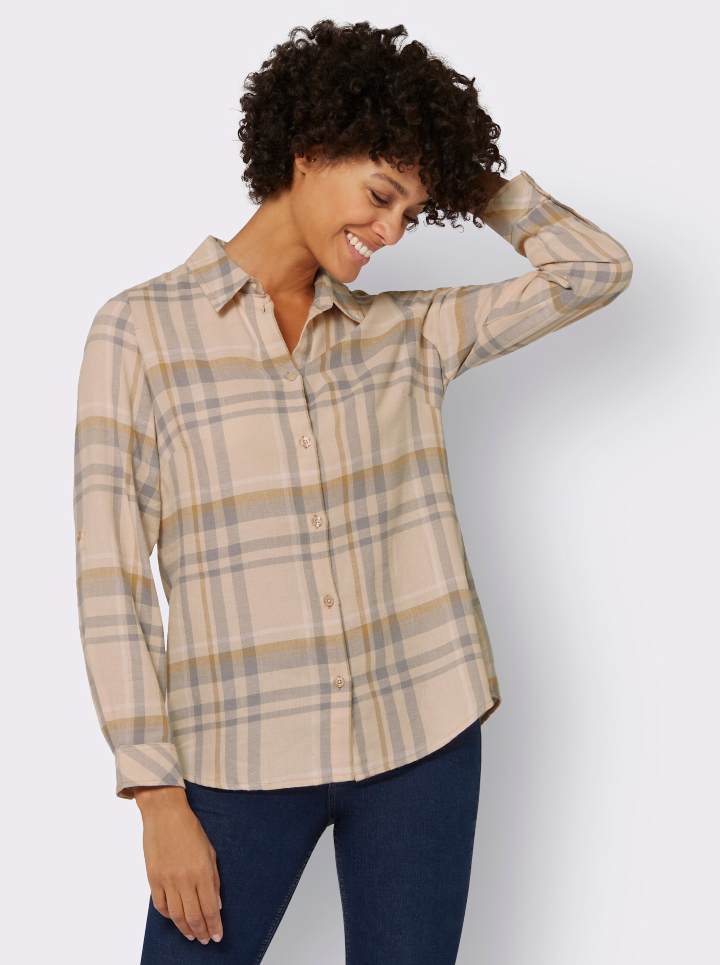Flanellbluse mit krempelbaren Ärmeln