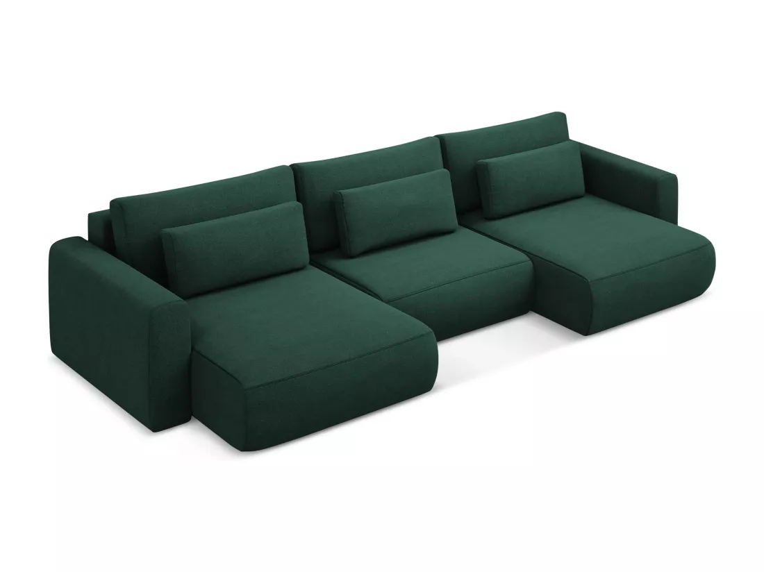 Canapé d'angle panoramique convertible en tissu texturé - bouteille verte - KAPUA