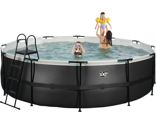 Opbouwzwembadset EXIT BlackLeather Style rond Ø 488x122 cm incl. zandfiltersysteem & ladder zwart