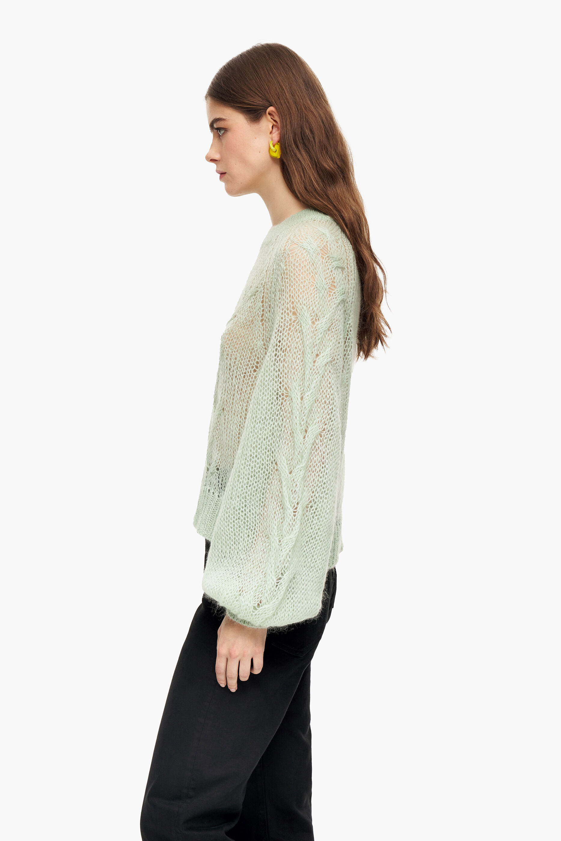 jersey de mohair vazado verde menta