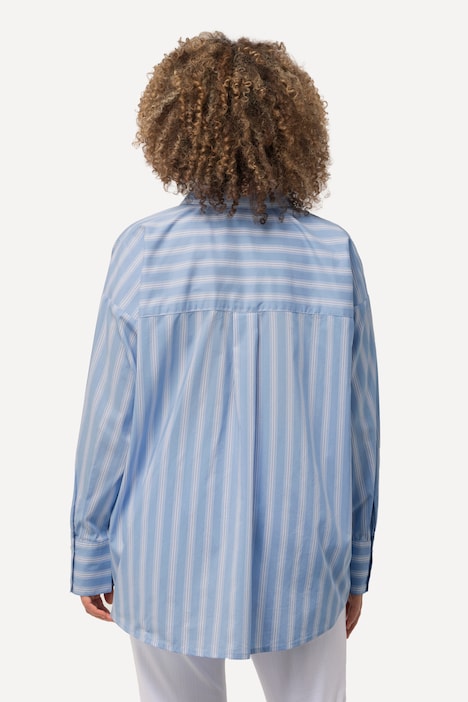 Bluse, Streifen, Brusttasche, Hemdkragen, Langarm
