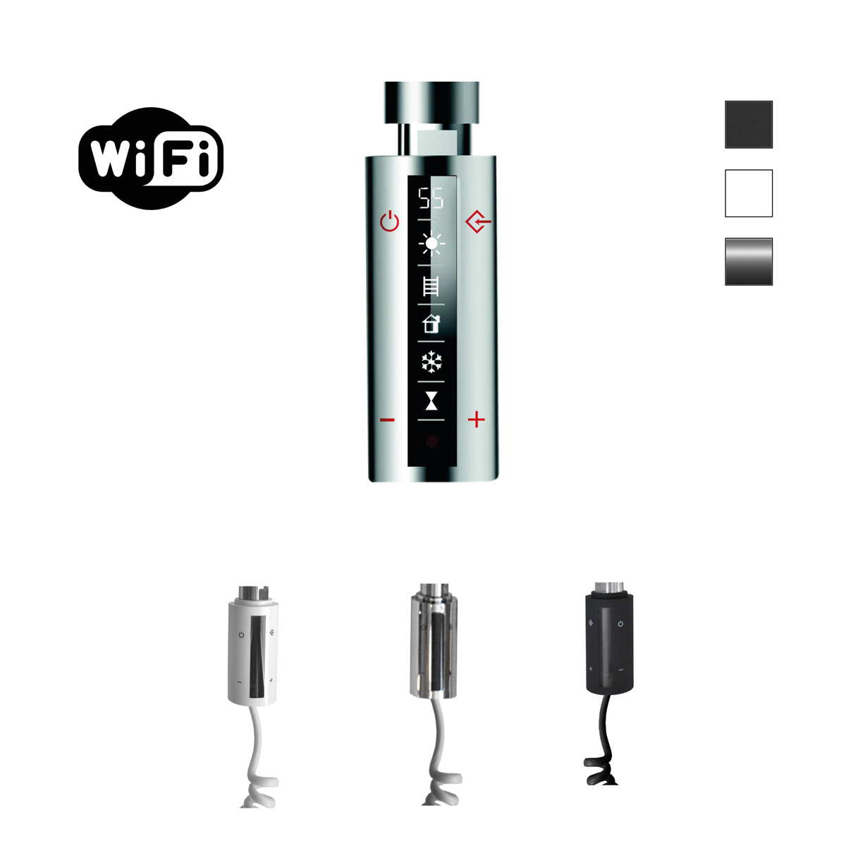 Sanicare Denso elektrische radiator 40x180cm zwart mat met WiFi en thermostaat links chroom