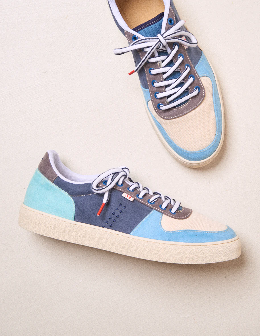 Baskets basses Arthur - Suède vegan et mesh bleu gris blanc