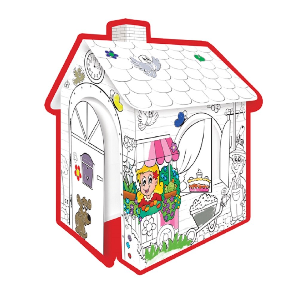 Mochtoys 10721 Malhaus, Spielhaus, Kartonhaus mit Türe 78 x 67 x 99 cm