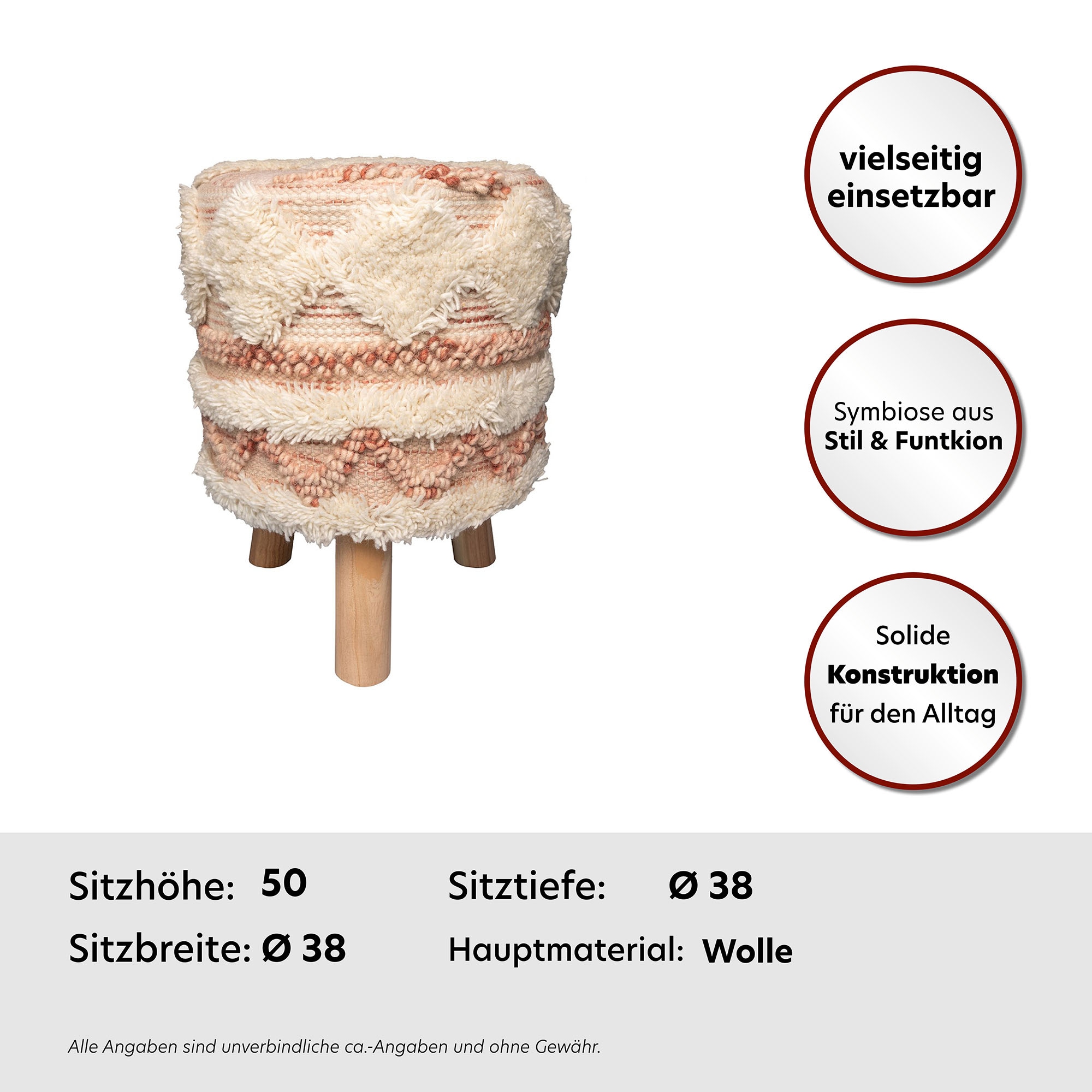 Kayoom Sitzhocker »Hocker Bohist 225, charaktergebende Strukturen mit Fransen und Quasten« 1 Stk. tlg. handgefertigtes Unikat, Boho-Style, gut kombinierbar