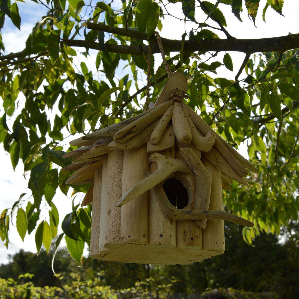 Nichoir carré en bois d'albésia à suspendre 20 x 17 x 24 cm