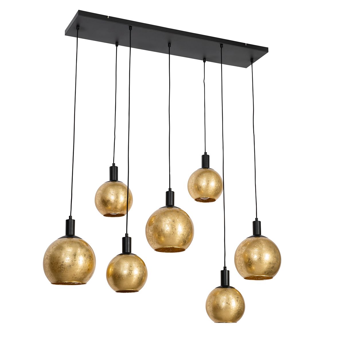 Smart hanglamp zwart met goud glas 7-lichts incl. 7 Wifi A60 - Bert