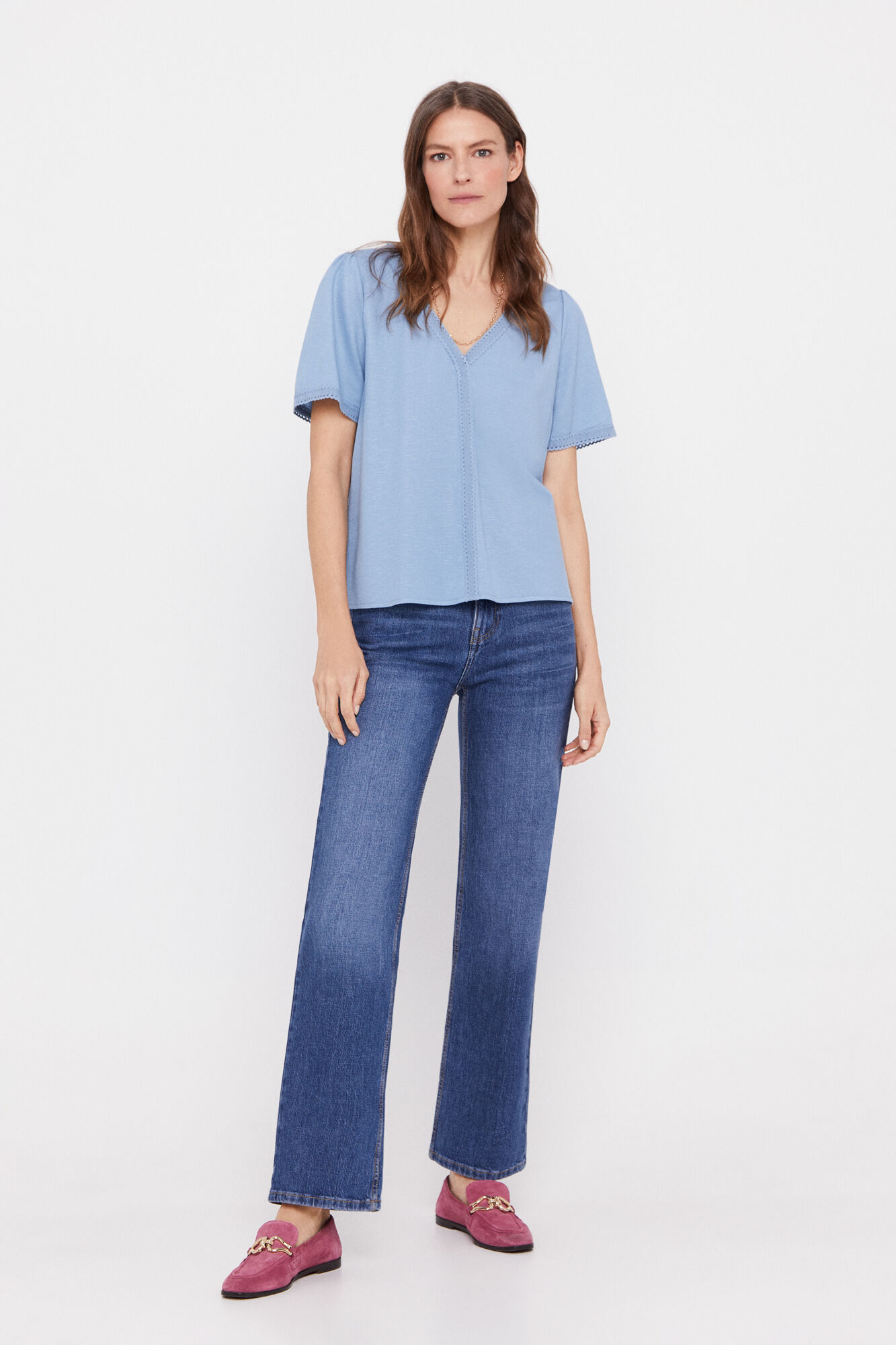 Blusa confortável de bico fino - Azul