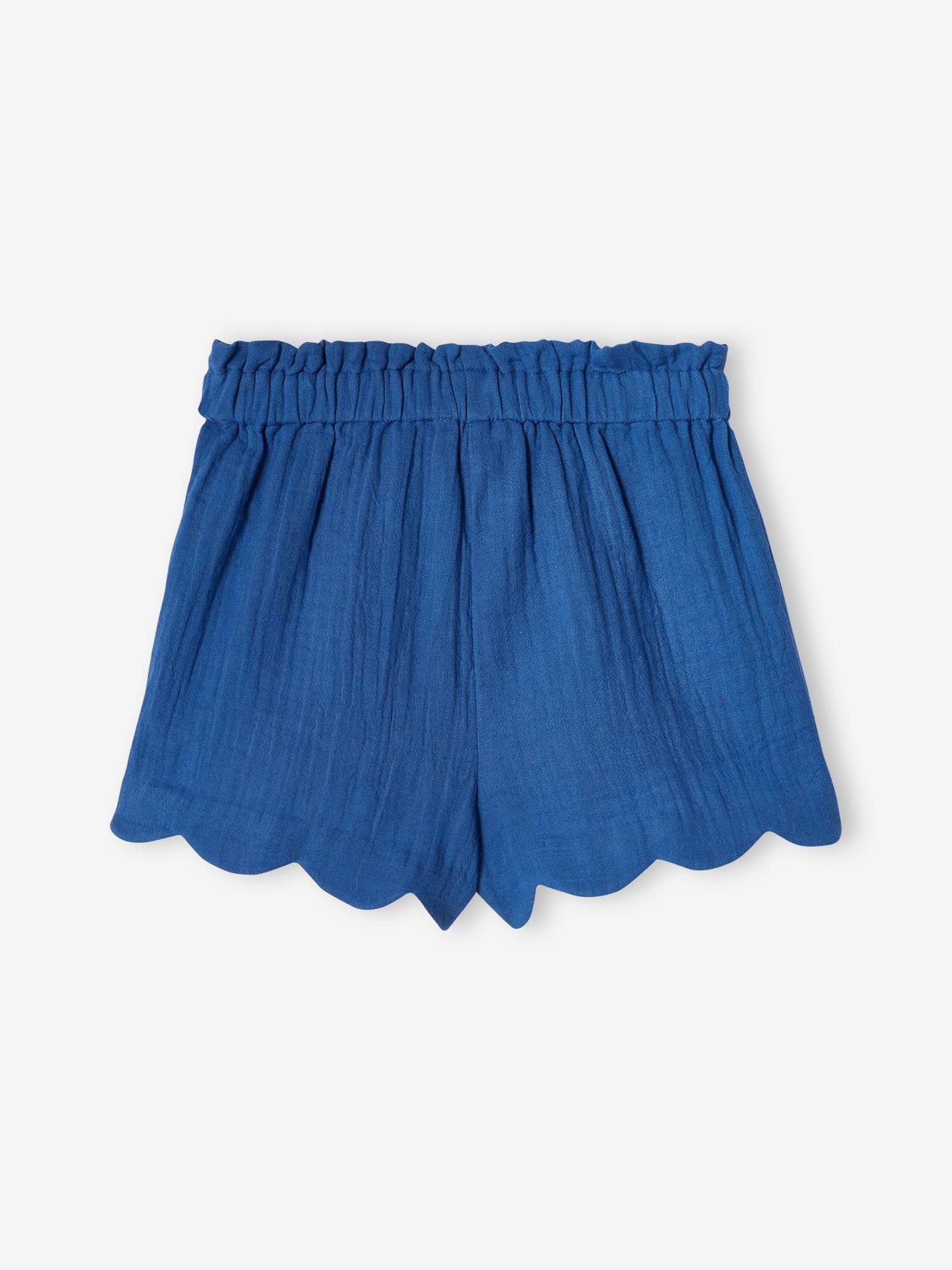 Shorts de chiffon de algodão coral com acabamento em escamas para meninas