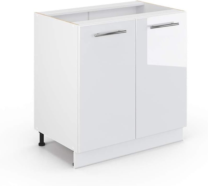 Vicco Spülenunterschrank Fame-Line, Weiß Hochglanz/Weiß, 80 cm mit Regal, ohne Arbeitsplatte