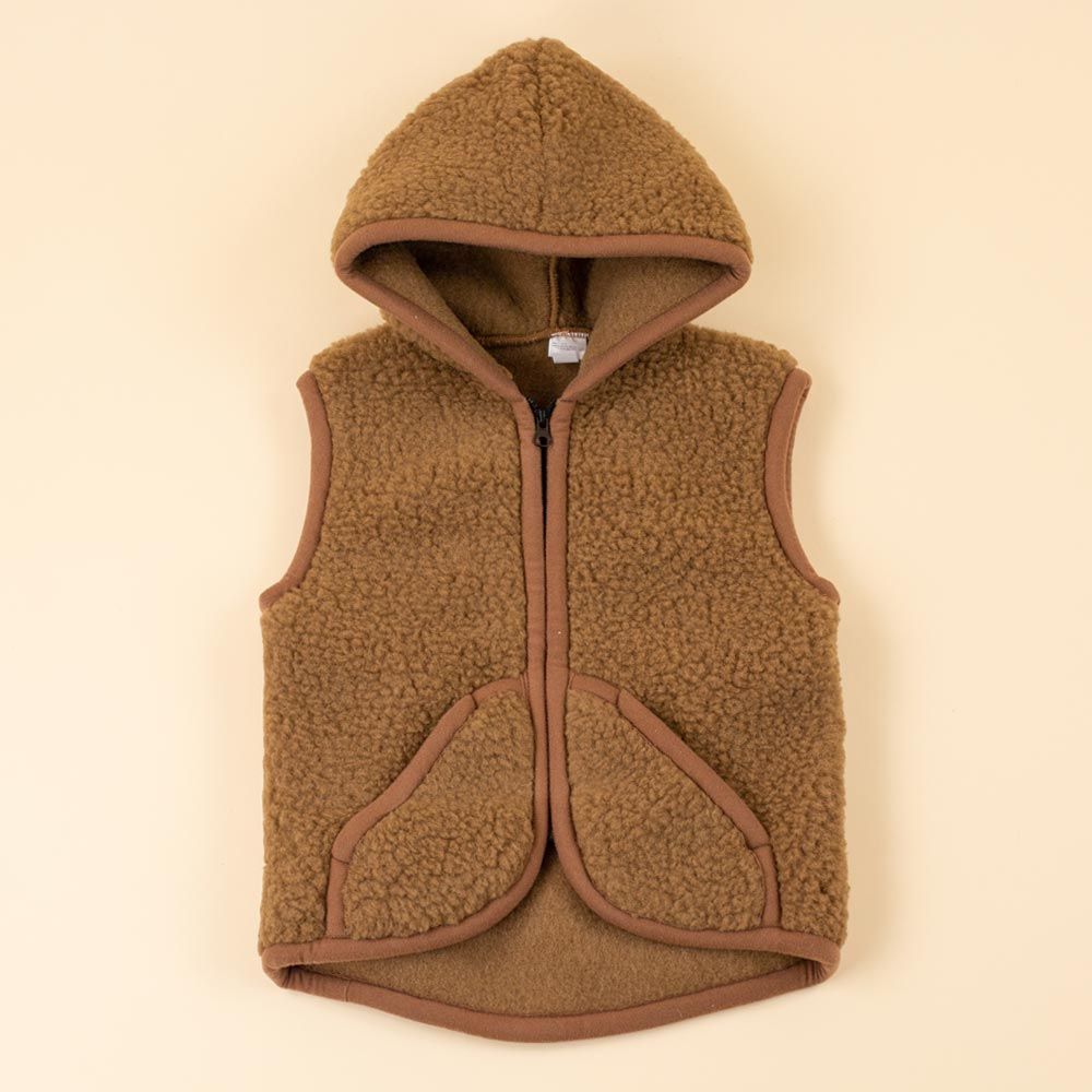 Moonrise kids wollen bodywarmer Olivia bruin met capuchon