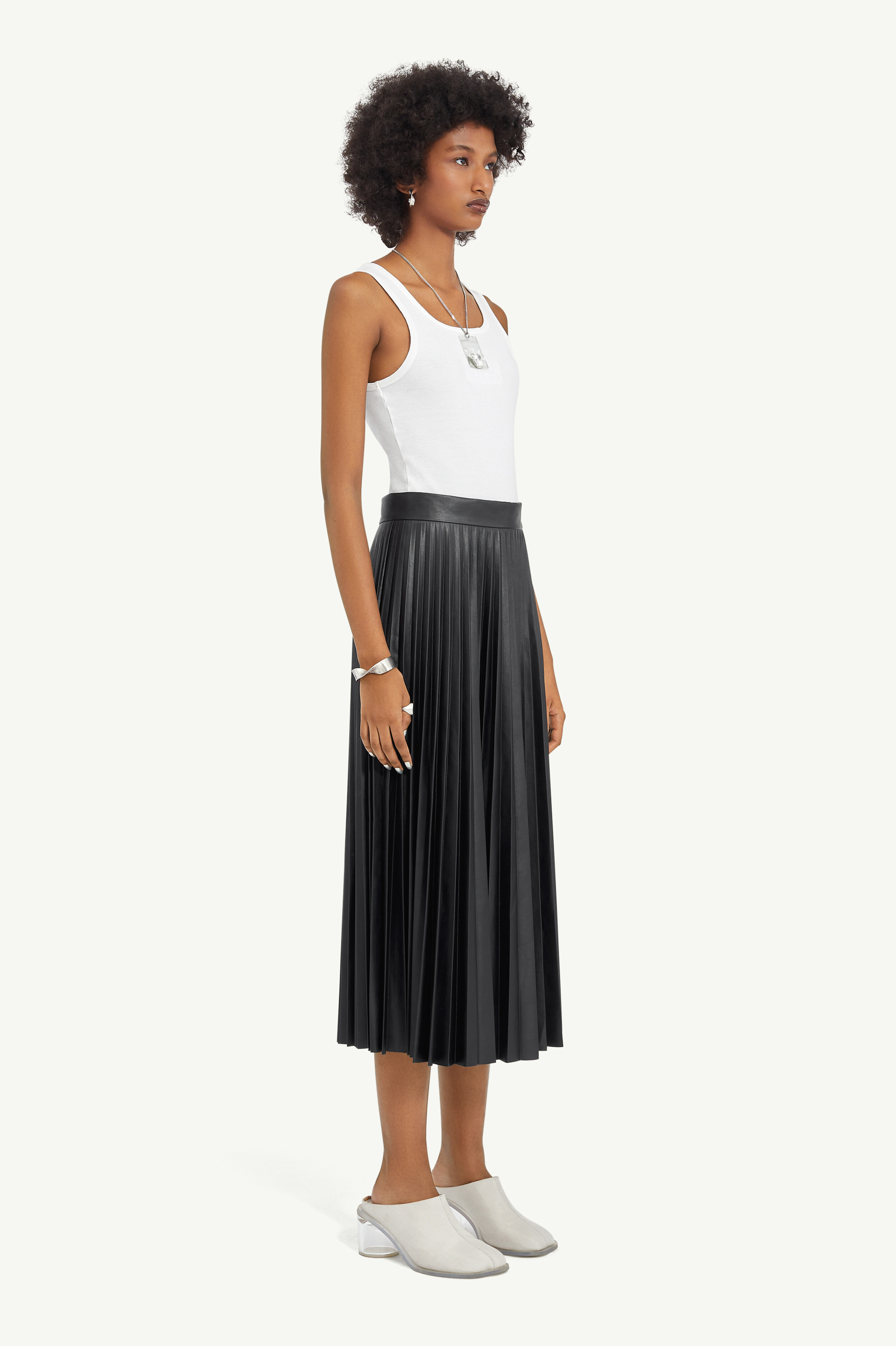 Jupe midi plissée en cuir PU