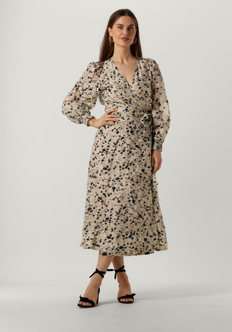 SECOND FEMALE beige second female midi jurk gaura wrap dress