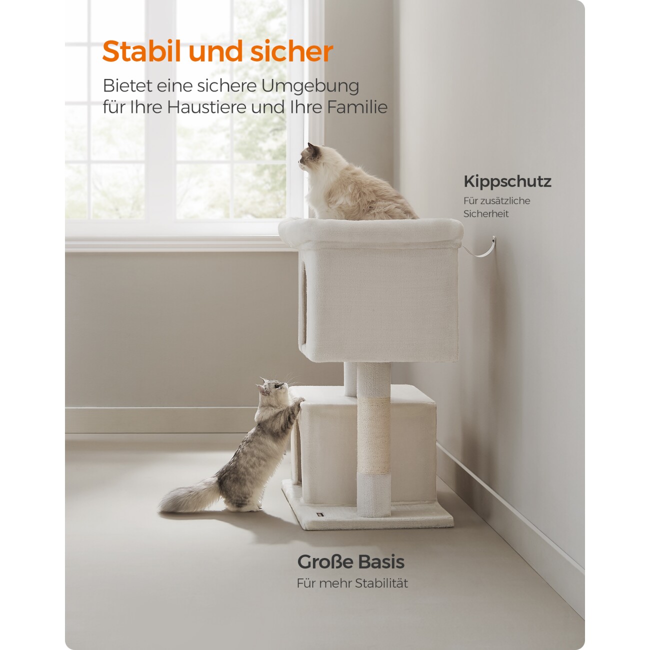 FEANDREA Kratzbaum 101cm große Plattform weiß