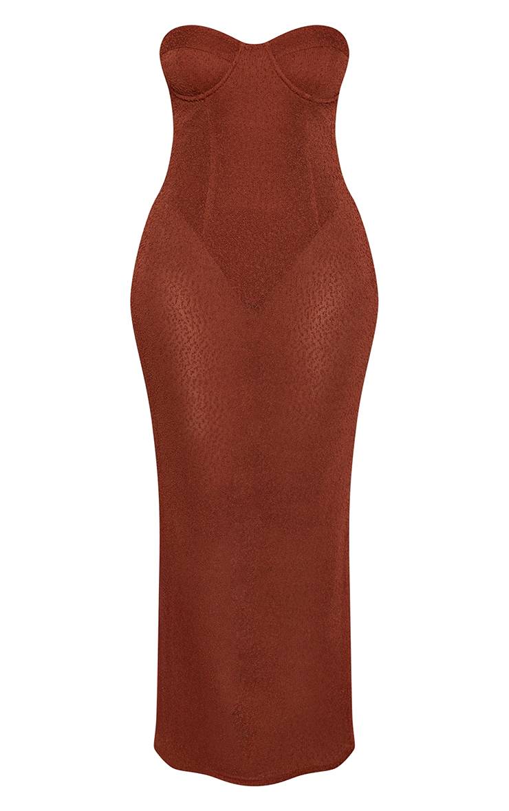 Marron Robe Moulante En Maille Ajourée Chocolat
