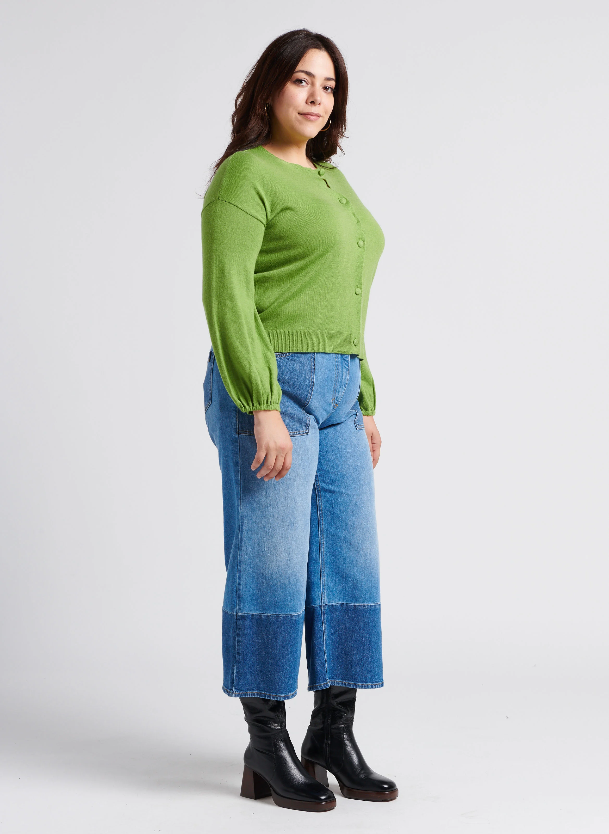 IDOLO - Jean large taille haute en coton mélangé| Bleu