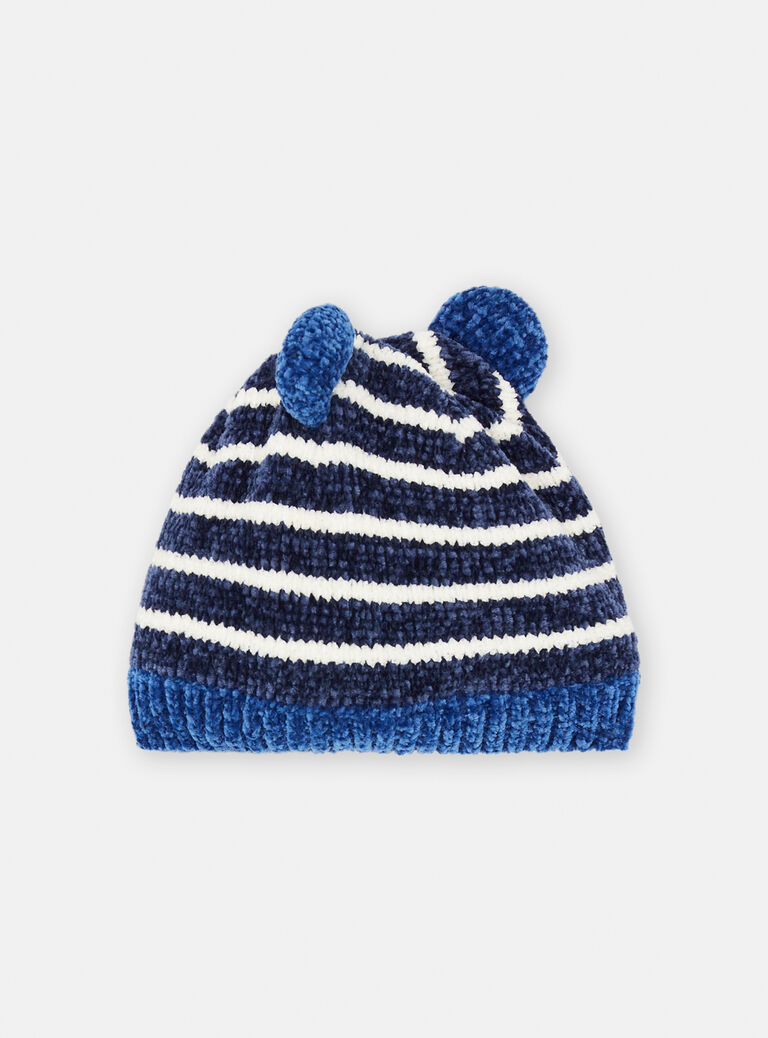 Bonnet bleu et blanc à imprimé à rayures