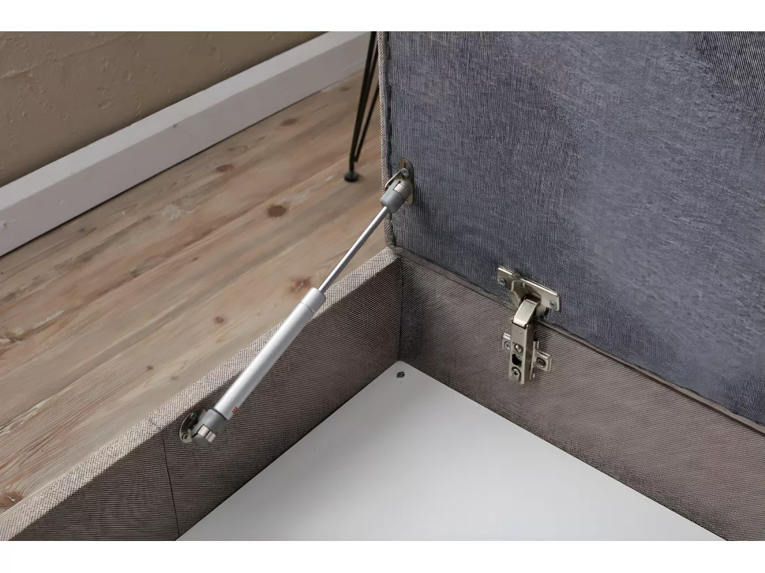 Canapé d'angle à gauche convertible avec pouf-coffre Evania Tissu Gris