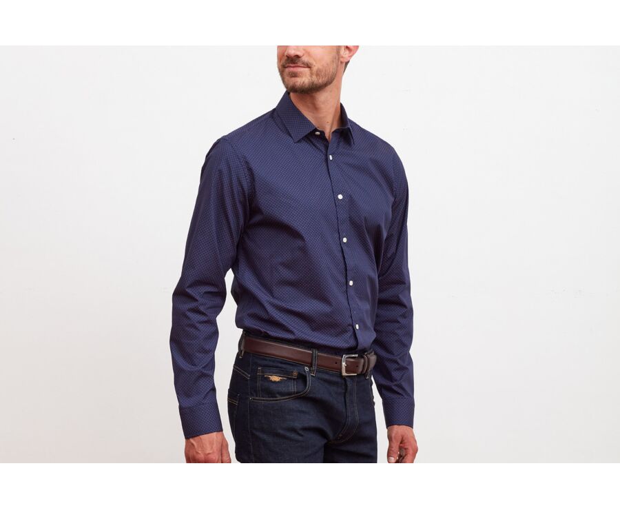 Chemise marine imprimée à motif rouge - PHILBERT