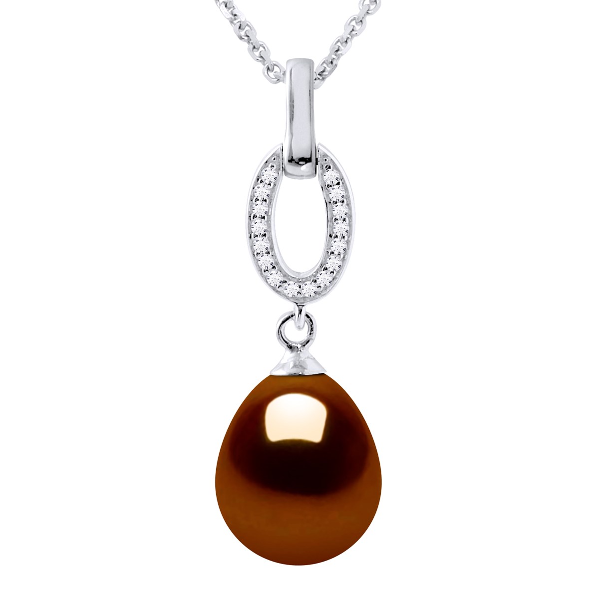 Collier NAVETTE Perle d'Eau Douce 9-10 mm Chocolat Joaillerie Argent 925
