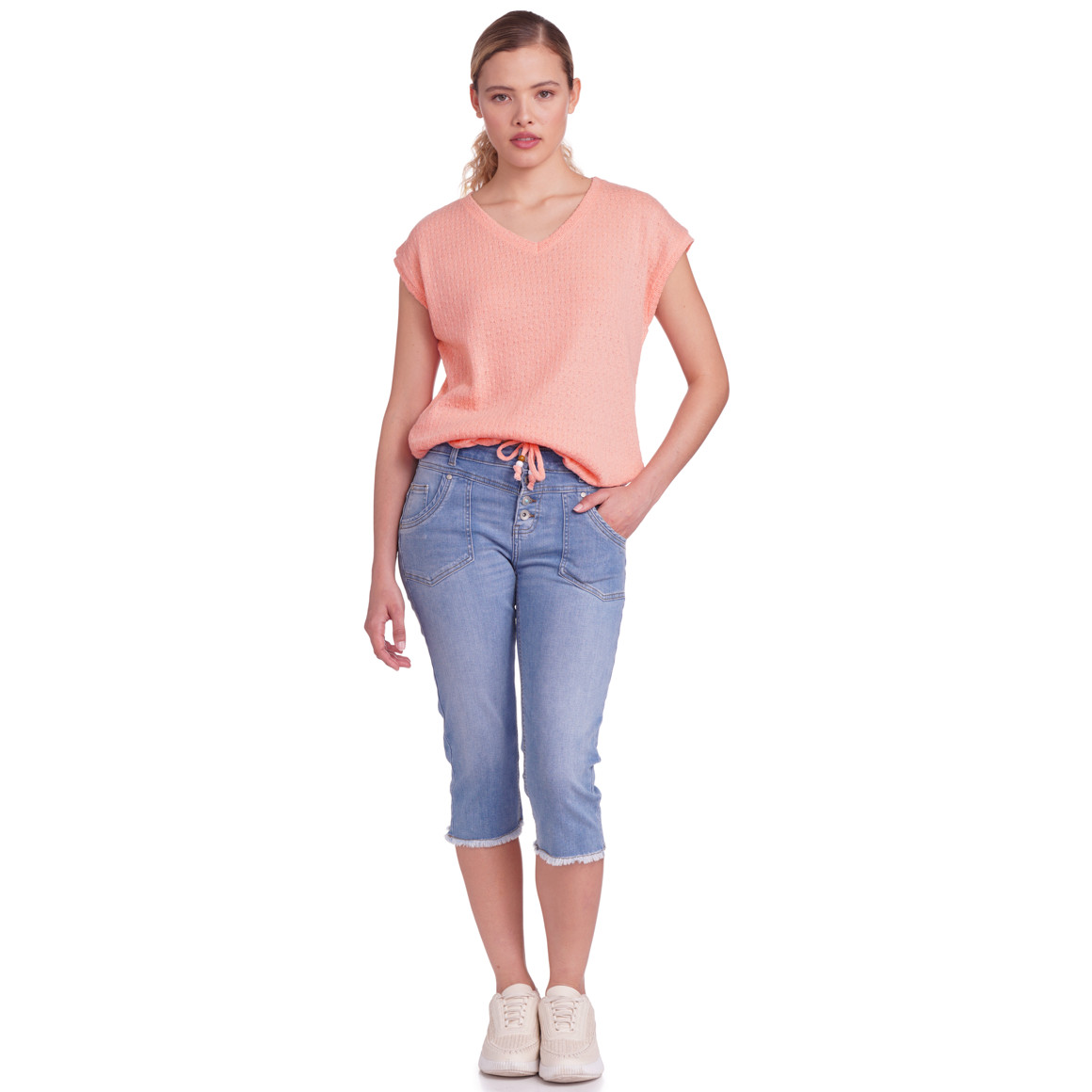 Gina Damen T-Shirt mit Knotendetail rosa