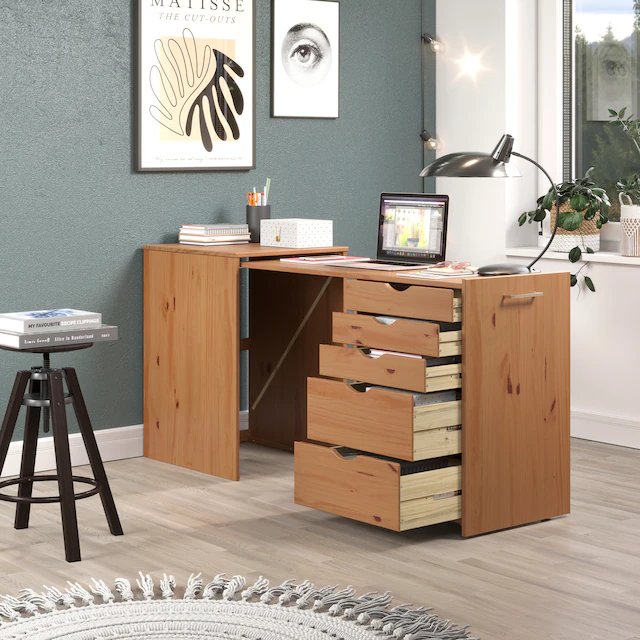 INTER-FURN Regal-Schreibtisch »Voltera« 1 Stk. tlg. kleiner Massivholz Schreibtisch, gross ausziehbar von 57 zu 164 cm