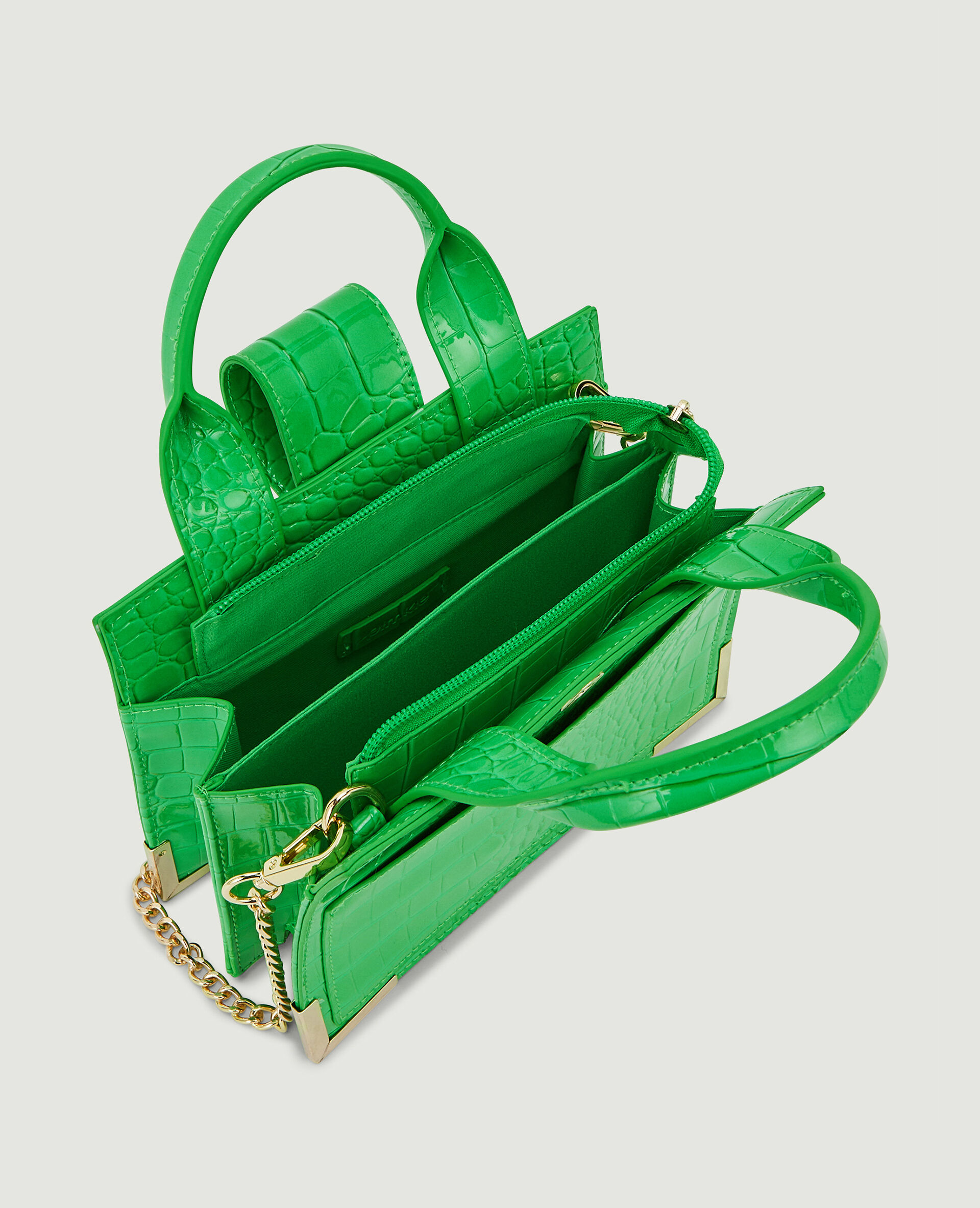 Sac boxy effet croco verni - Vert