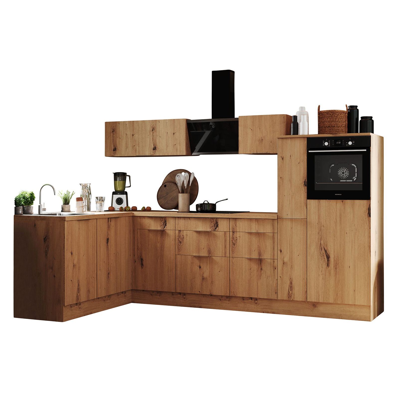 RESPEKTA Winkelküche - Artisan Eiche - mit E-Geräten - 310x175 cm