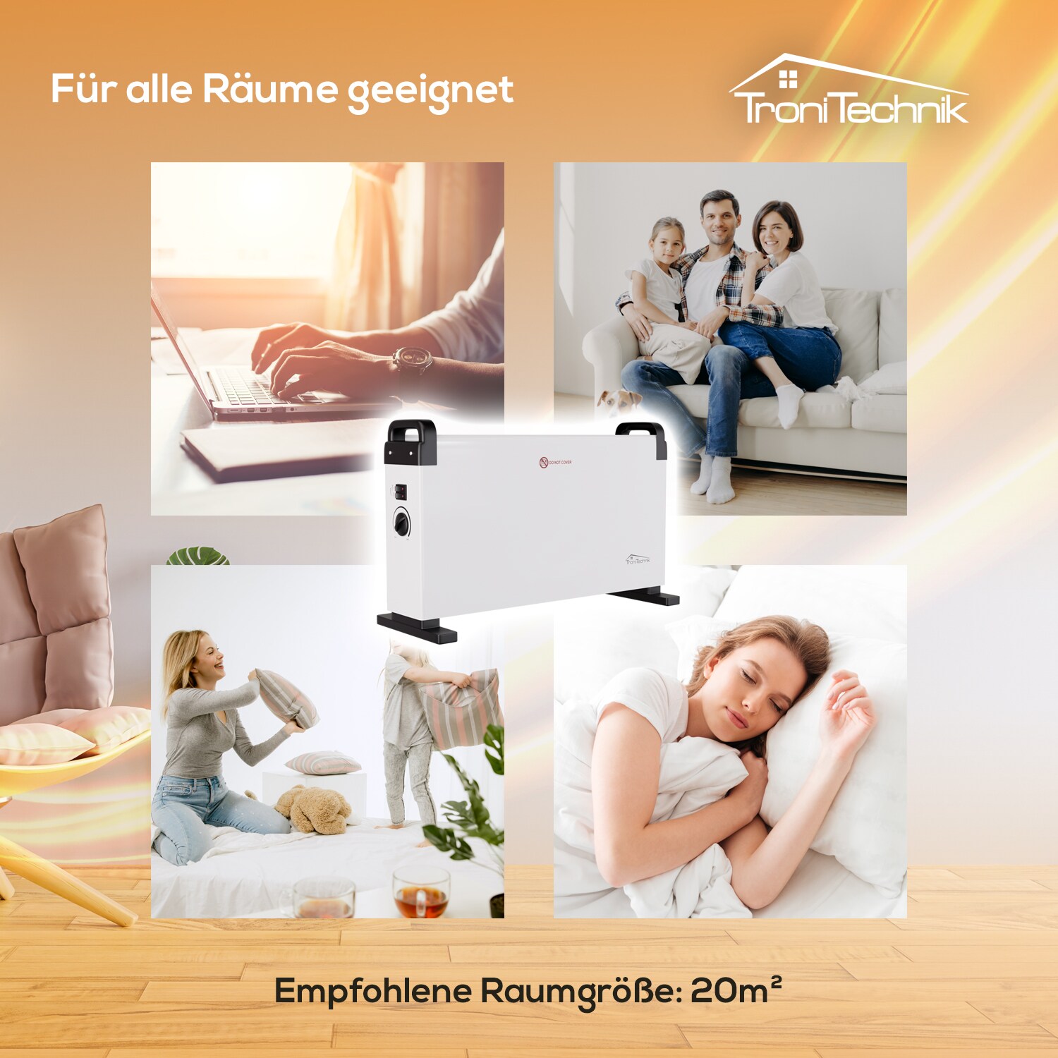 TroniTechnik® KH-101 Heizgerät Konvektor Radiator Heizung stufenlose Thermosteuerung (750W / 1.250W / 2.000W),Tragegriff